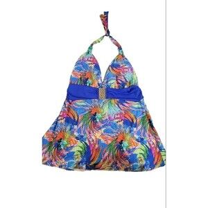 Tara Grinna Tropical Multicolored Halter Tankini Bathing Suit Top